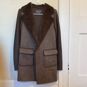 Anthropologie Sweater Coat with Faux Shearling and Suede